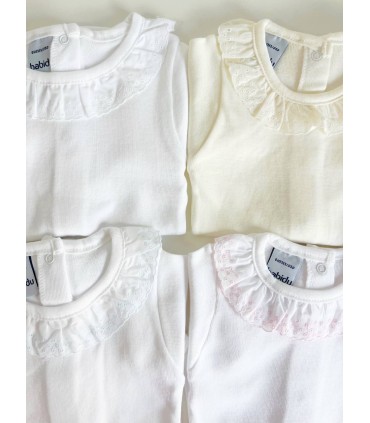 Body cuello batista/puntilla manga corta blanco