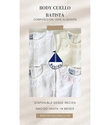 Body cuello batista/puntilla manga corta blanco