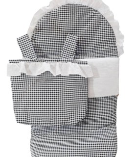 Pack saco de silla y talega volante muselina blanca vichi negro pequeño.