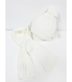 Gorro con bufanda canalé blanco