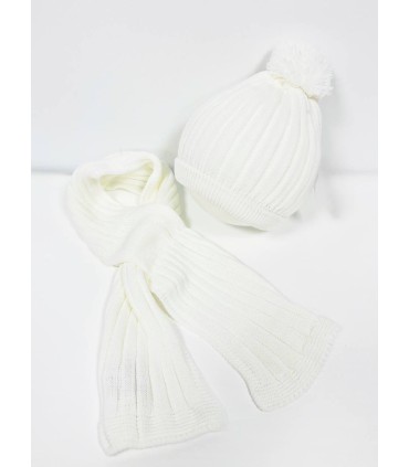Gorro con bufanda canalé blanco