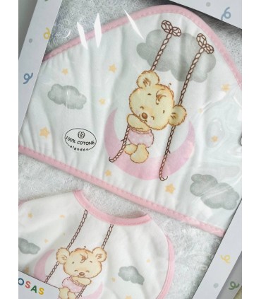 Capa baño + babero Osito Nubes