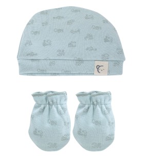 Gorro y manopla de bebé Casitas mint