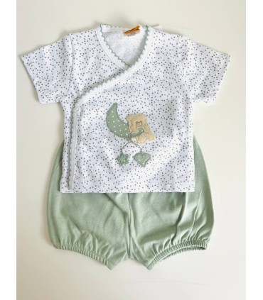 Mudita algodón manga corta Osito Luna verde