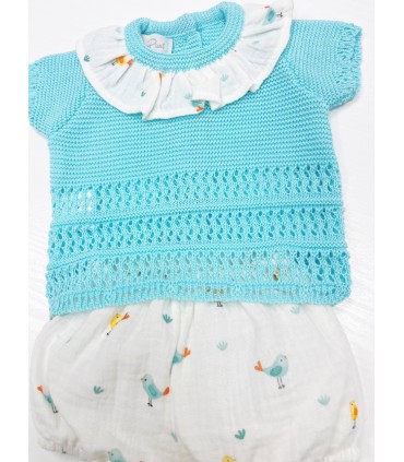 Conjunto hilo Pajaritos turquesa