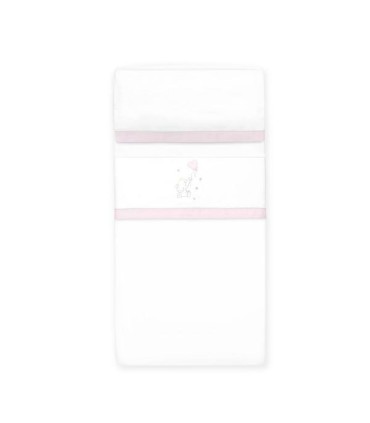 Juego sábana tela minicuna coche globo corazon bl/rosa