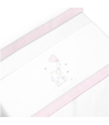 Juego sábana tela minicuna coche globo corazon bl/rosa
