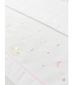 Juego sábana tela minicuna estrellas luna corazon marfil/rosa