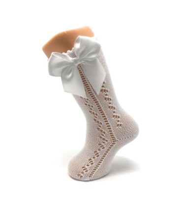 Calcetín calado perlé lazo blanco