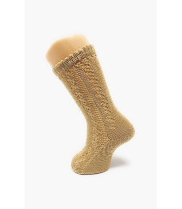 Calcetín calado perlé camel