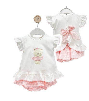 Conjunto blusa lazo con braga volante pradera rosa