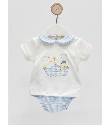 Conjunto cubre pañal con blusa pradera celeste