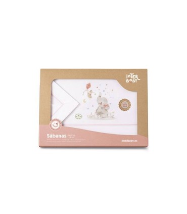 Juego sábana tela minicuna estrellas elefante cometa bl/rosa