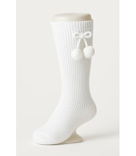 Calcetin alto borlas blanco