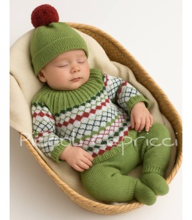 Conjunto lana 3 piezas jacuard trebol