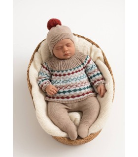 Conjunto lana 3 piezas jacuard nuez