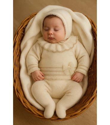 Conjunto lana 3 pzs LUX hilatura especial natural