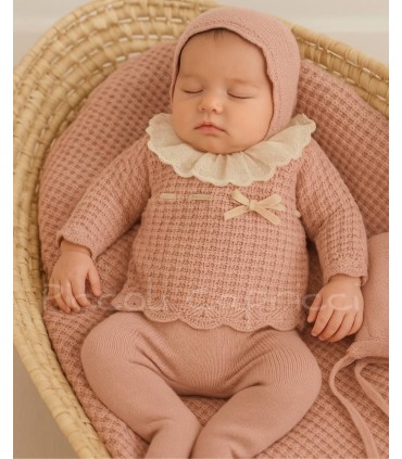 Conjunto lana 3 pzs tira bordada y cinta terciopelo vintage