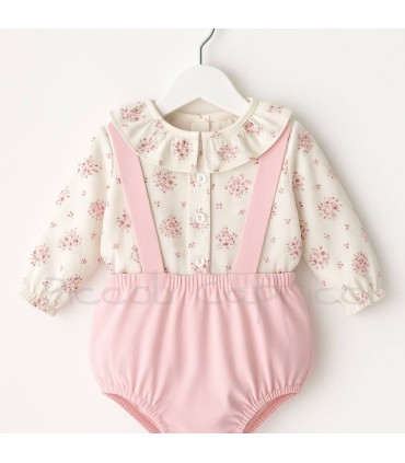 Conjunto niña peto Bouquet rosa