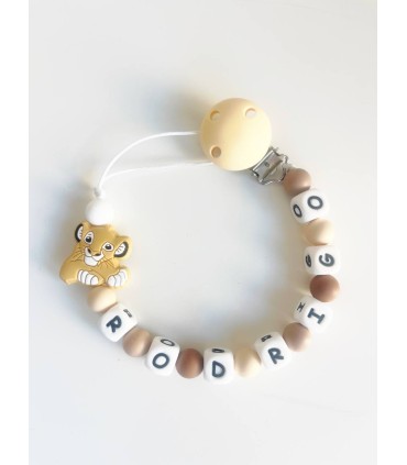 Chupetero personalizado beig de silicona con simba
