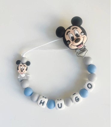 Chupetero personalizado cara Mickey azul con gris