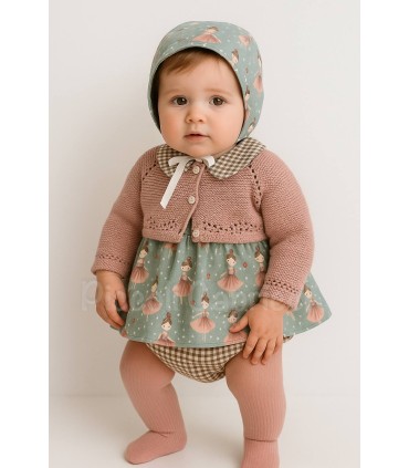 Rebeca corta lana rosa empolvado