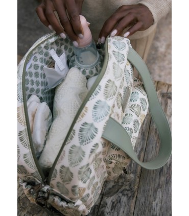 Bolso maternidad polipiel estampada espigas gris verde