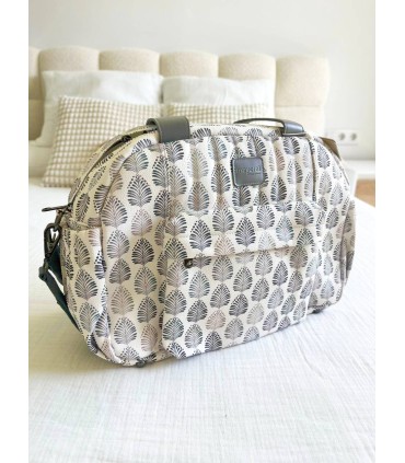 Bolso maternidad polipiel estampada espigas gris verde