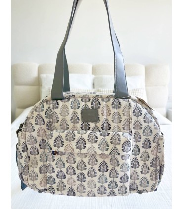Bolso maternidad polipiel estampada espigas gris verde