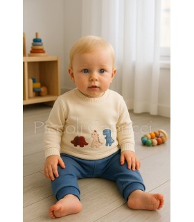 Conjunto dinosaurios bordado azul