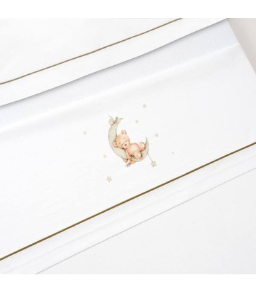 Juego sábanas CUNA de tela oso luna verde con chupetero