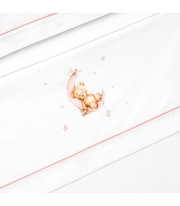 Juego sábanas CUNA de tela oso luna rosa con chupetero