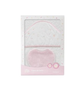 Capa de baño 1 x 1 m con babero estrella luna rosa