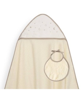 Capa de baño 1 x 1 m con babero estrella luna beig
