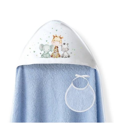 Capa baño con babero 1x1 Animalitos celeste