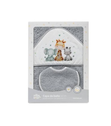 Capa baño con babero 1x1 Animalitos gris