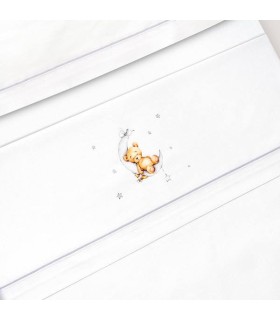 Sabana coche y mini cuna tela oso luna gris