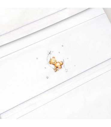 Sabana coche y mini cuna tela oso luna gris