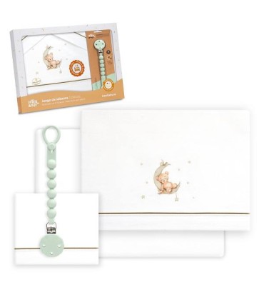 Sabana coche y mini cuna tela oso luna verde