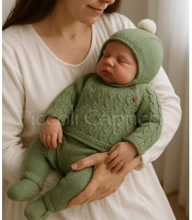 Conjunto jersey, polaina y gorro trenzado trebol