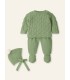 Conjunto jersey, polaina y gorro trenzado trebol