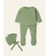 Conjunto jersey, polaina y gorro trenza polaina trebol verde