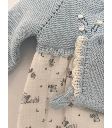 Pelele y gorro dulce conejito celeste