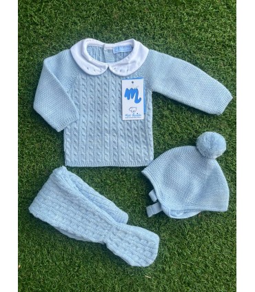 Traje 3P trencitas con cuello bordado y gorro pompom "CLOUD BRAIDE"