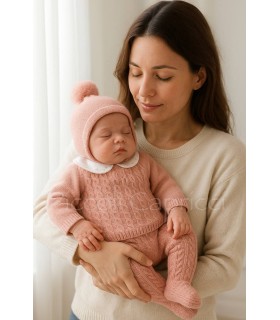 Traje 3P trencitas con cuello bordado y gorro pompom "CLOUD BRAIDE" vintage