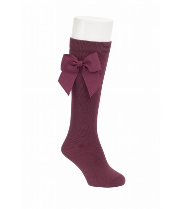Calcetín alto lazo liso berenjena