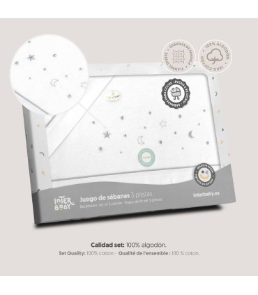 Sabana franela coche minicuna 82 x 51 cm estrellas gris