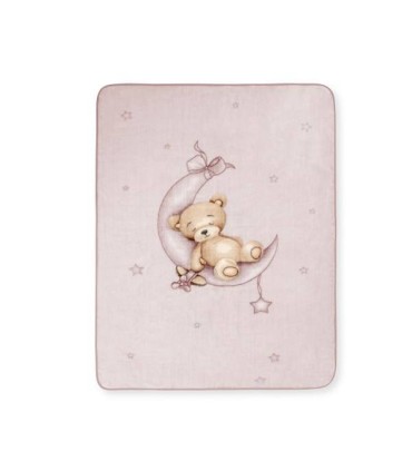 Manta de cuna oso en la luna rosa