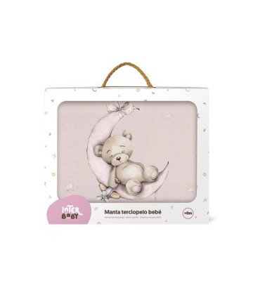 Manta de cuna oso en la luna rosa