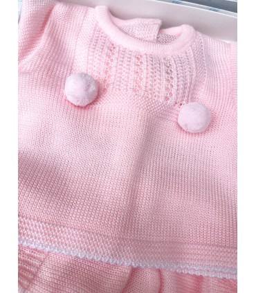 Conjunto hilo Pompones rosa